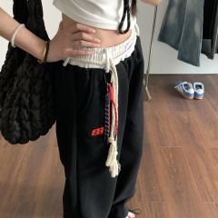 Summer casual pants for women American high street straight wide-leg pants loose and versatile embroidered sports sweatpants trendy