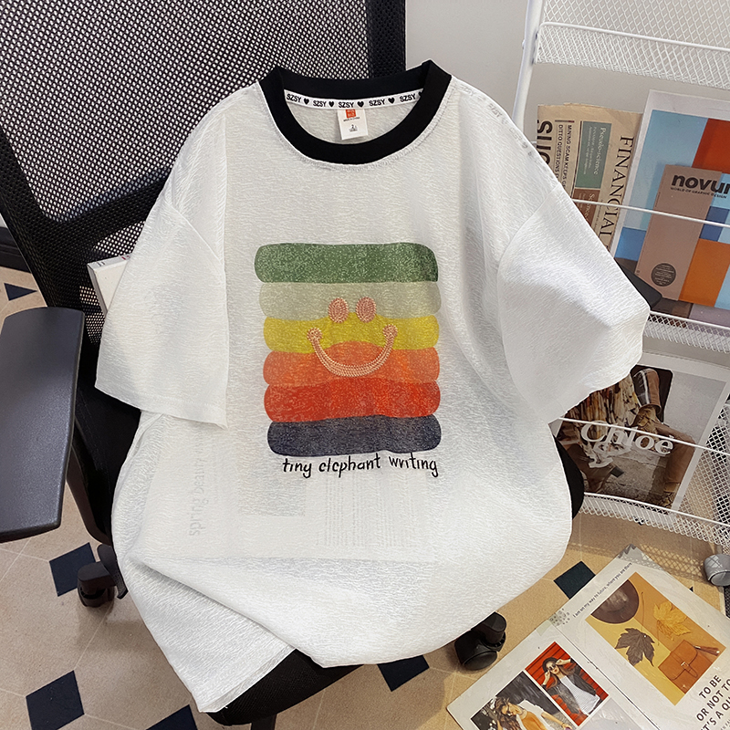 實拍 納米絲後包領特大碼300斤夏季薄款印花刺繡短袖t恤