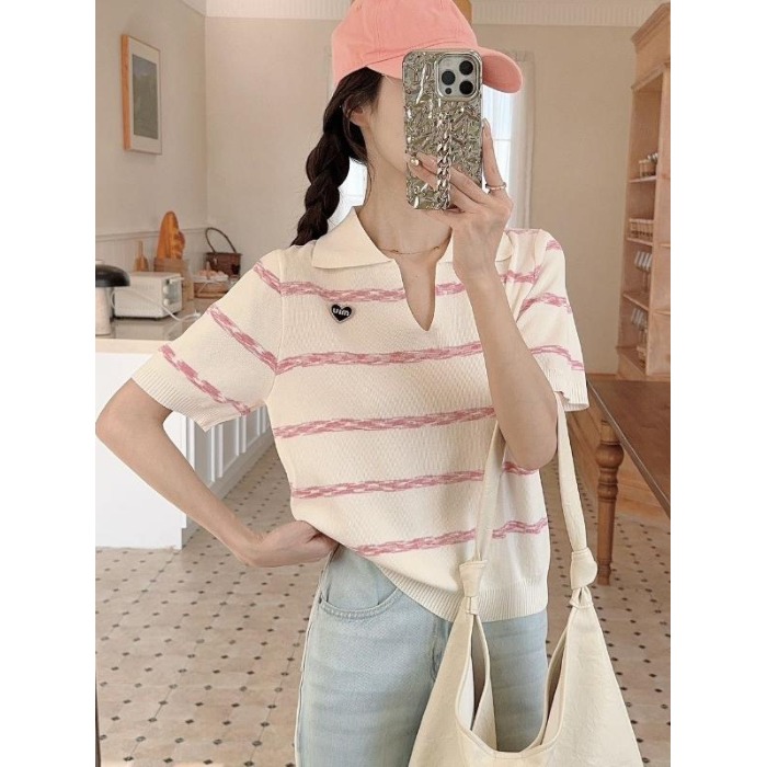 Small fragrance style beautiful and fashionable shirt 2025 spring and summer new product lapel long sleeve striped slim commuting fashion top for women