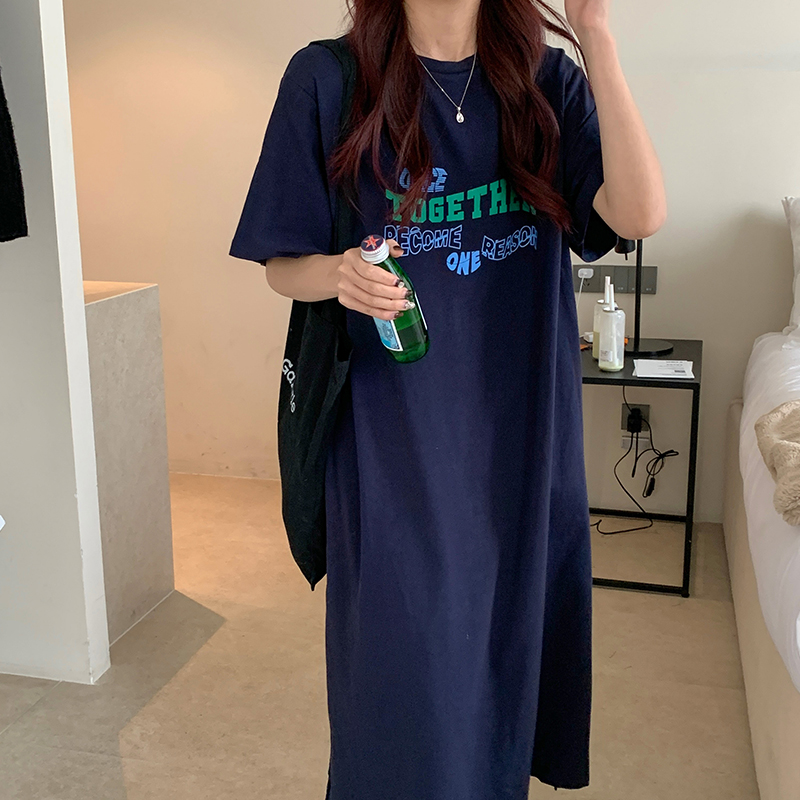 Real-shot dress summer pure cotton clothes mid-length over-knee skirt fat mm slim long skirt