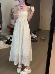 2025 summer new French gentle style jacquard suspender dress for women super fairy temperament design strapless long skirt