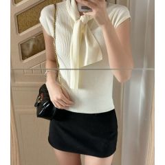 Korean chic shawl lace-up sleeveless base sweater for women in spring and summer new V-neck inner flipping top