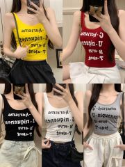 美式辣妹字母印花吊帶背心女帶胸墊遮副乳美背修身內搭外穿