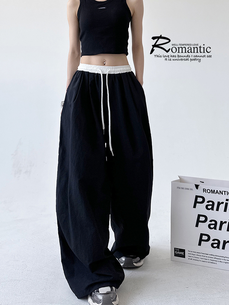 Korean American high street sports work pants for women in summer lazy and relaxed pants small color-blocking casual pants