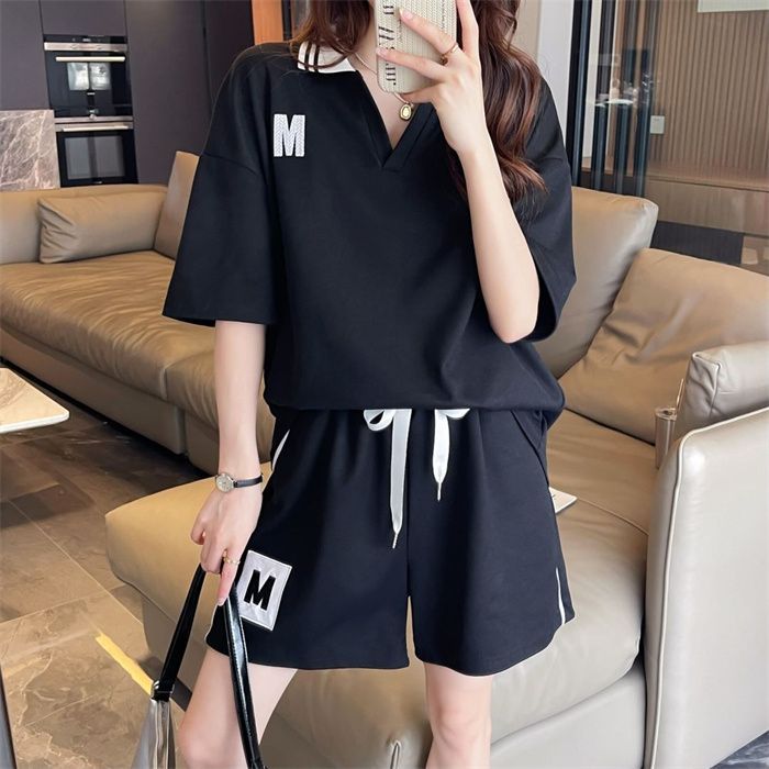 Real shot 250 grams of fine cotton quality / loose collar casual sportswear two-piece set 