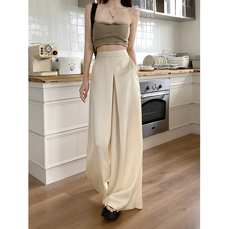 Real shot!  2025 Fashion high-end solid color silky satin drooping casual wide-leg pants suit pants for women