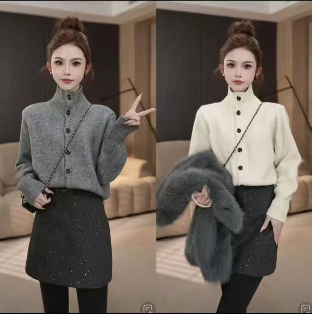 turtleneck knitted cardigan for women 2025 new autumn and winter inner layer design long sleeve loose fashionable jacket top