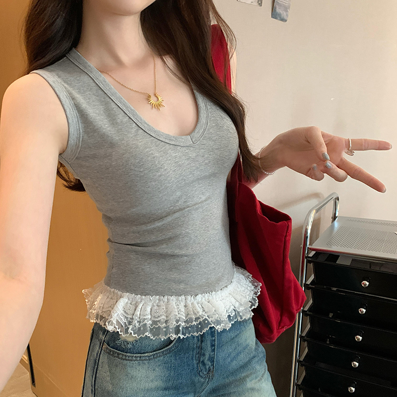 Real photos of sports sleeveless white vest for women 2025 summer new pure slim hot girl wearing inner and outer top
