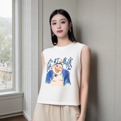 2025 summer Korean version new fashion round neck Nezha printed I-shaped vest sleeveless knitted sweater vest for women