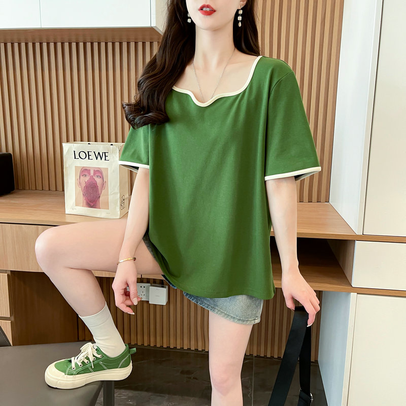 實拍炸街質量棉質短袖t恤女夏中長潮新款上衣大碼女裝
