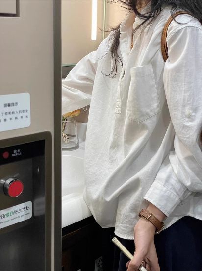 Lazy style polo lapel half-open long-sleeved shirt for spring versatile casual loose sunscreen shirt for women