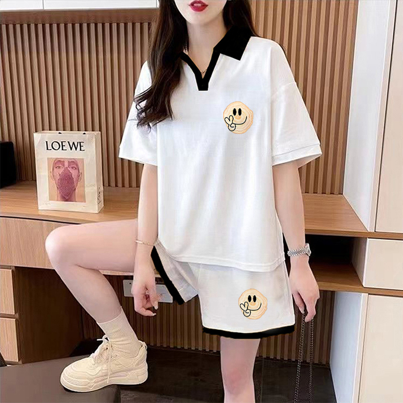Pure Cotton 32s Double Thread 320g 2025 Summer Sports Short Sleeve T-Shirt and Shorts Two-Piece Set for Women