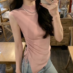 夏文萊爾天絲16針島精前後兩穿抽褶收腰T恤女春針織上衣