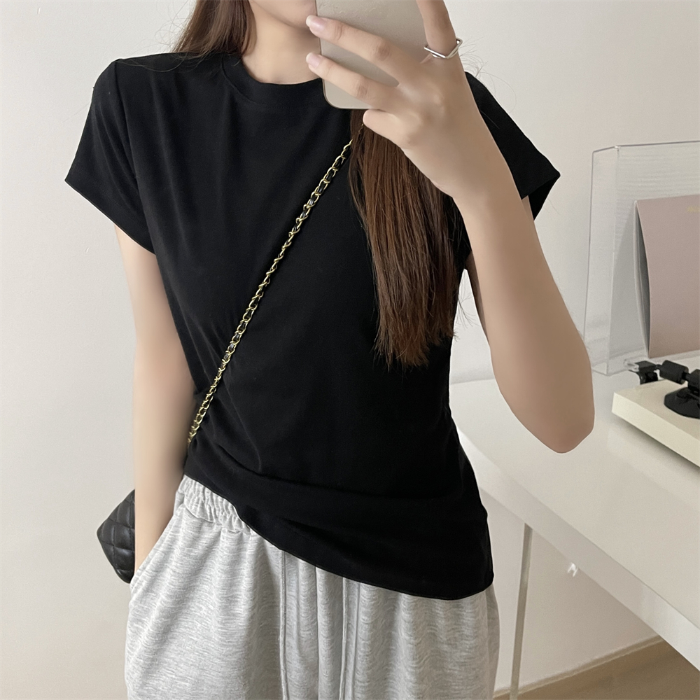 Spandex T-shirt for women's short sleeves solid color