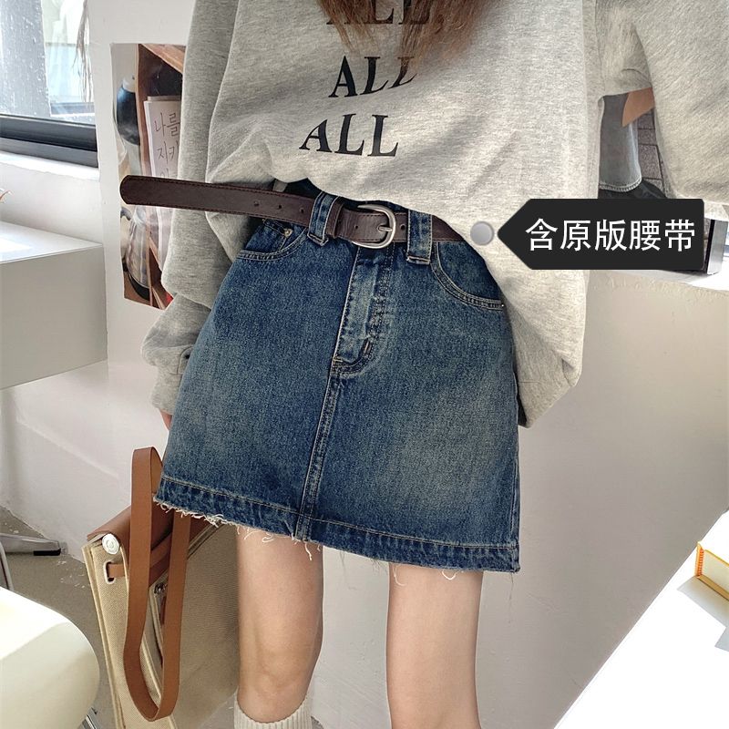 Retro Korean style breasted denim skirt for women 2025 summer niche new loose A-line hip denim skirt