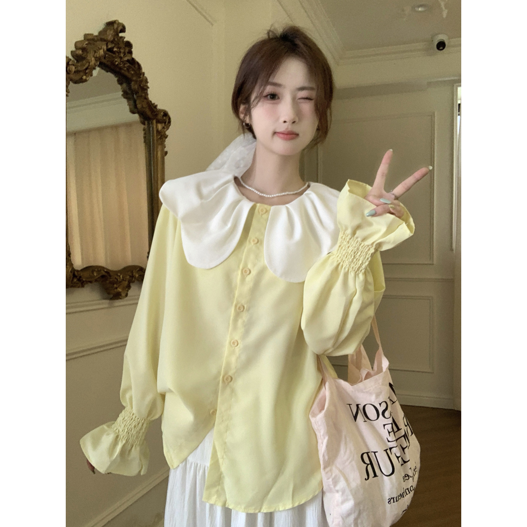 Real photo of sweet and cute doll collar shirt spring and summer French design niche chic shirt loose top