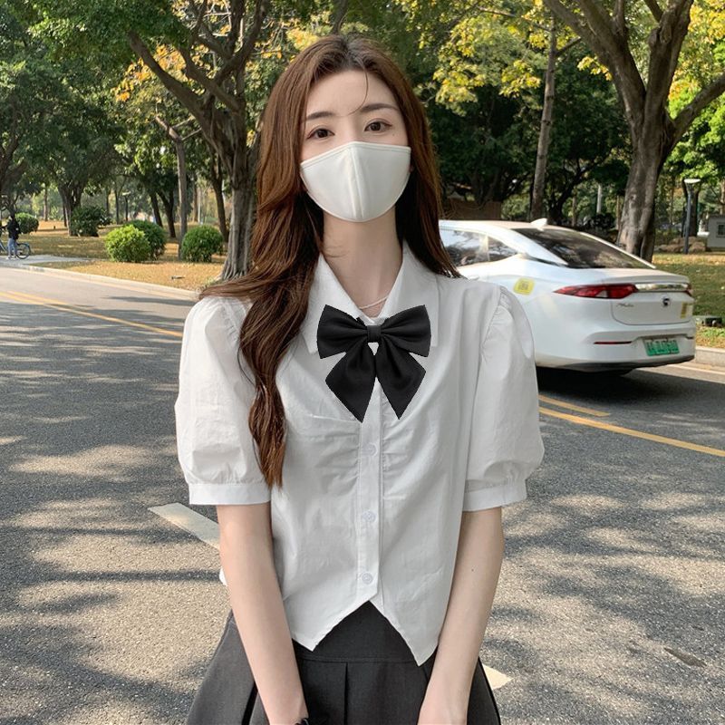 White shirt for women pleated jk shirt waist short sleeve summer short top new style Hong Kong style thin jk suit