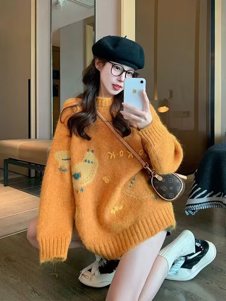 Children's funny pullover sweater for women 2025 new spring thickened soft and lazy casual knitted sweater