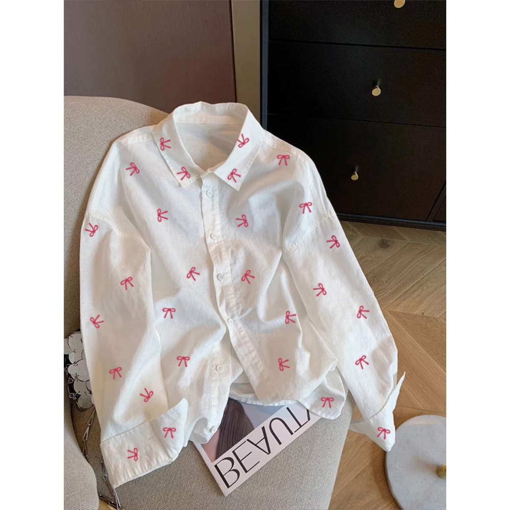 Korean sweet college style bow shirt for women in summer thin loose casual long-sleeved sun protection jacket top trendy