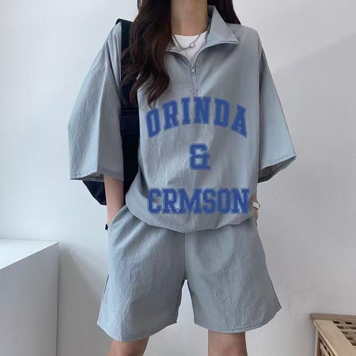 Korean sportswear suit for women in summer 2025 new short-sleeved shorts campus style cute girl running two pieces