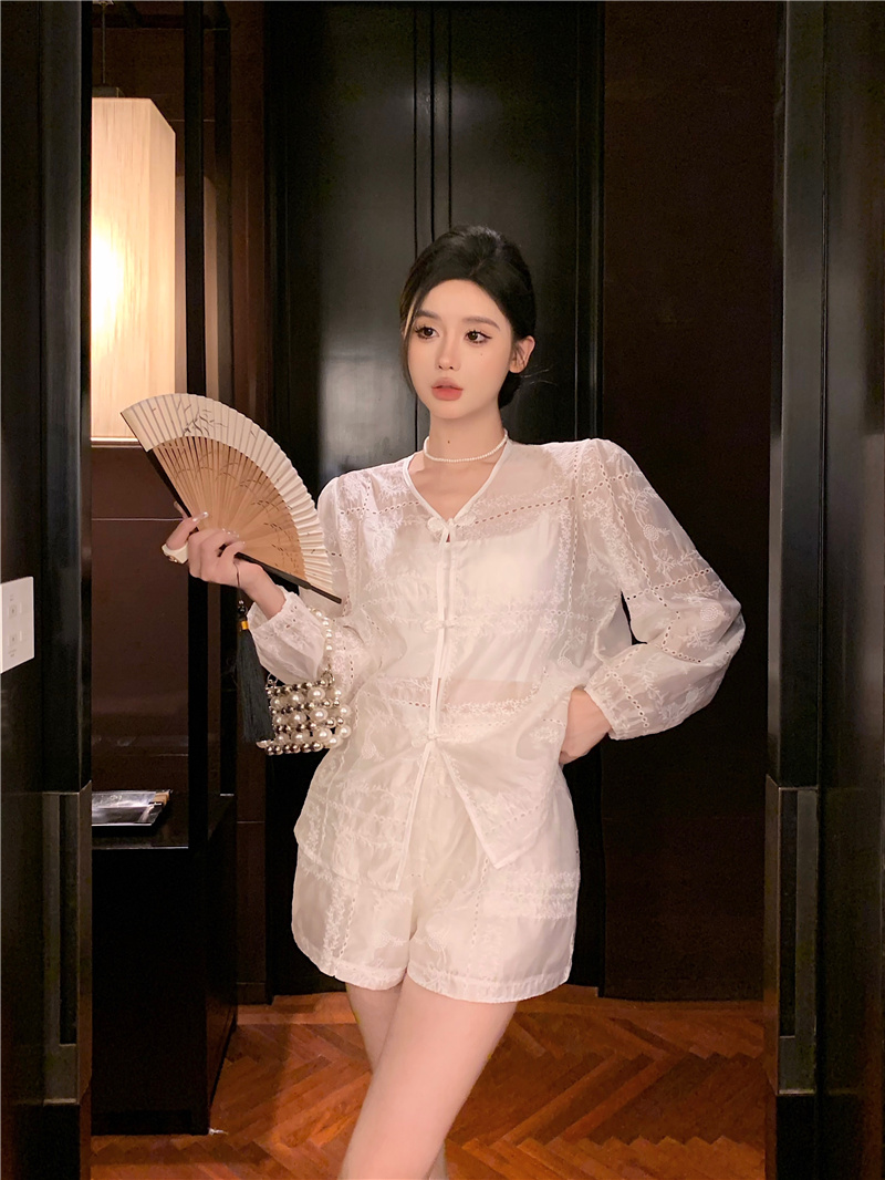 實拍~新中式國風穿搭一整套溫柔系炸街奶乖減齡時尚短褲套裝
