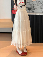Real shot of mesh high-waisted slim skirt for women with versatile midi skirt A-line skirt trendy