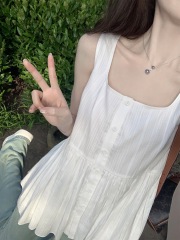 純欲無袖白色吊帶背心上衣女寬鬆甜美氣質設計感小衫2025夏季新款