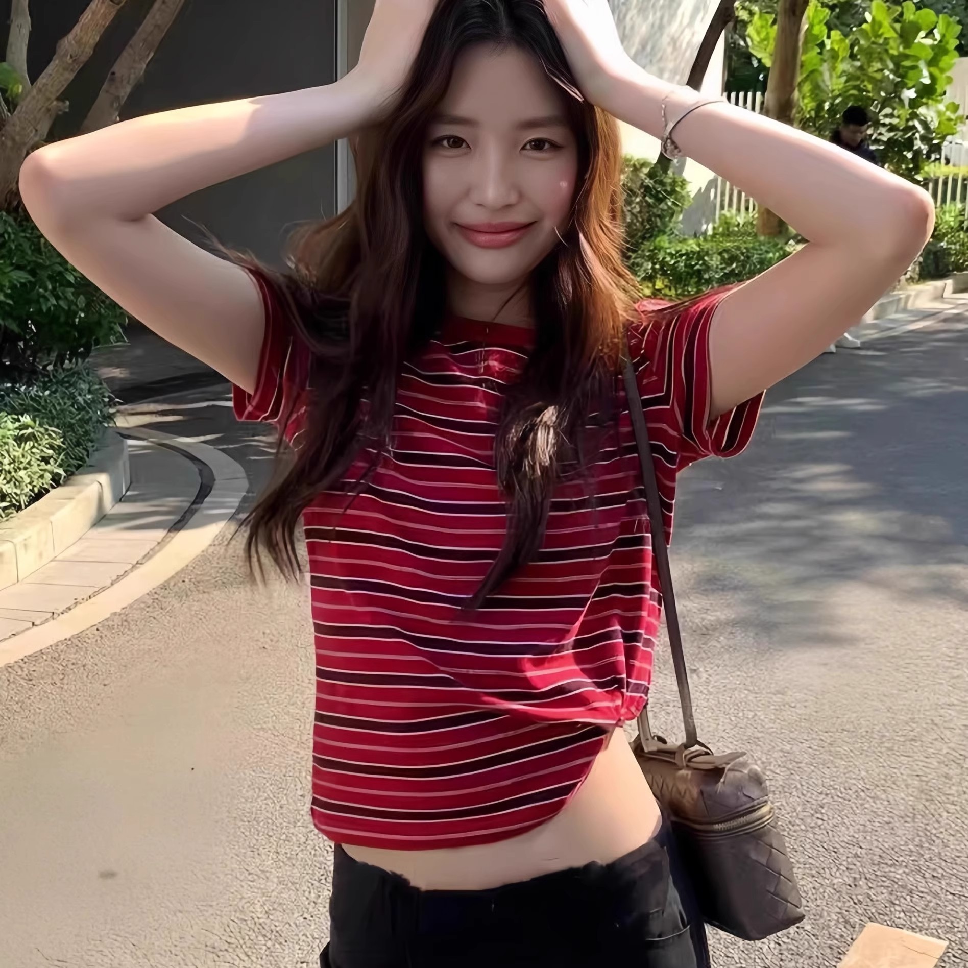 Korean chic pure cotton summer new design niche retro contrast striped short-sleeved T-shirt women's slim top