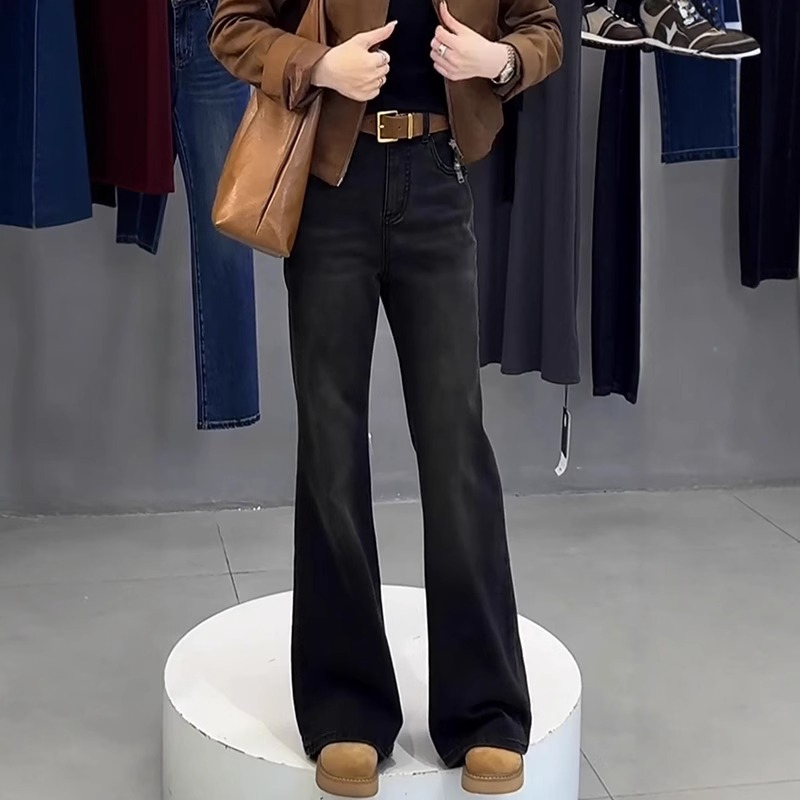 Large size high waist elastic straight jeans for women 2025 spring fat mm covers hips and makes them look slim and wide-leg floor-moving pants