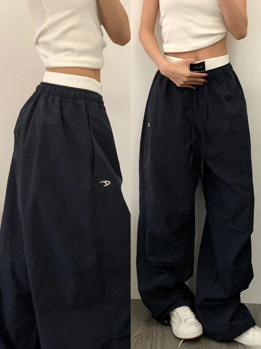Quick-drying pants for women 2025 new blue work pants for women spring and summer high waist loose sports drooping wide-leg pants for women