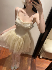 實拍~2025夏季新款超仙網紗氣質性感無袖公主抹胸吊帶連衣裙