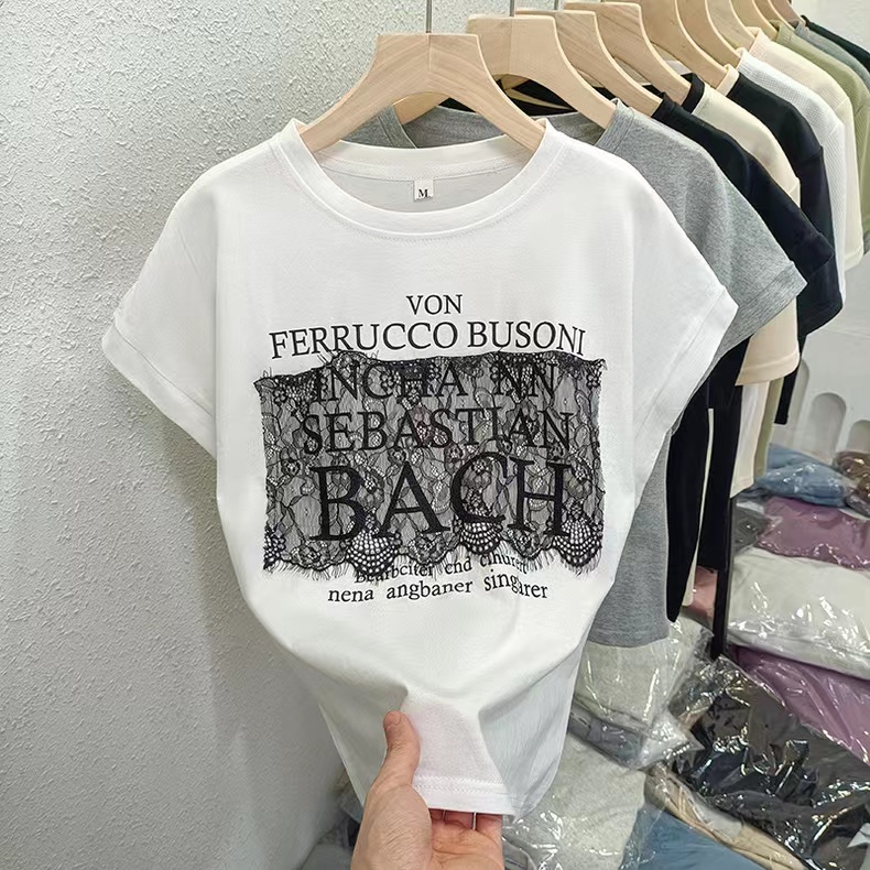 Real-life pure cotton lace design niche short-sleeved top