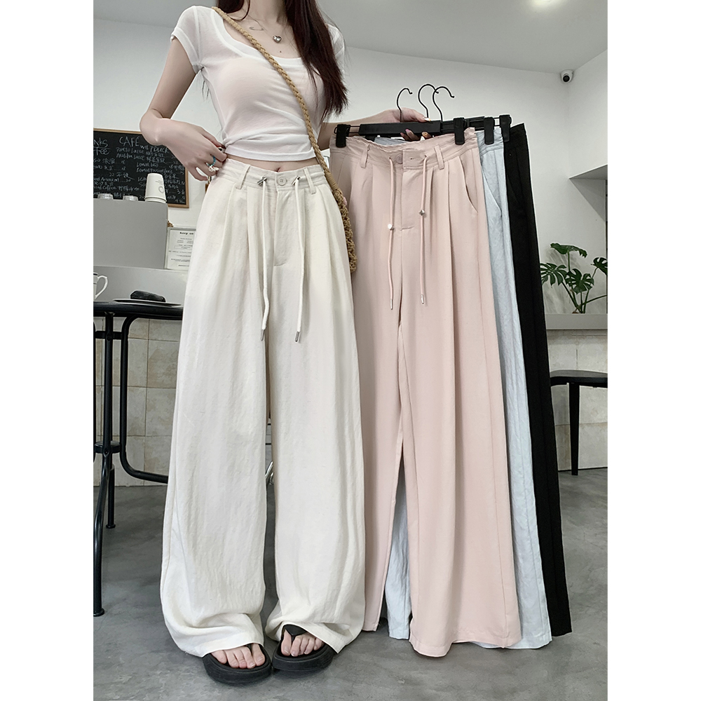 Real shot! 2025 new cotton linen drawstring wide-leg casual suit trousers for women