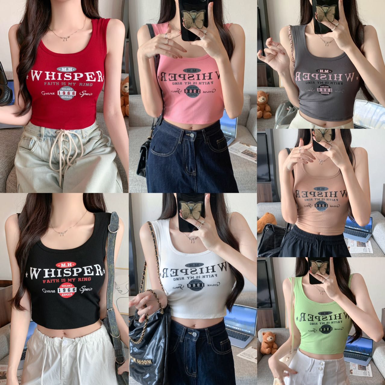 夏季新款女士背心字母印花自帶胸墊休閒簡約外穿背心女上衣