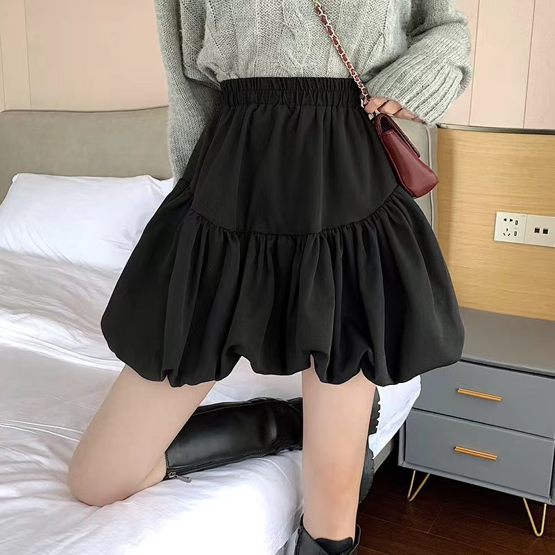 New style puffy flower bud skirt for women high waist A-line cake skirt for small umbrella skirt black short skirt