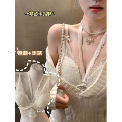 非實拍  小胸聚攏內衣女無鋼圈掛脖純欲法式蕾絲性感內搭吊帶