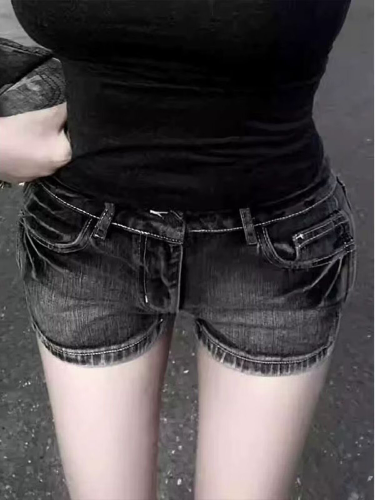 Korean chic American hot girl washing denim shorts for women spring design tight low waist hip hot pants