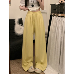 Real shot!  2025 new wide-leg pants drawstring tie elastic waist casual loose personality trousers for women
