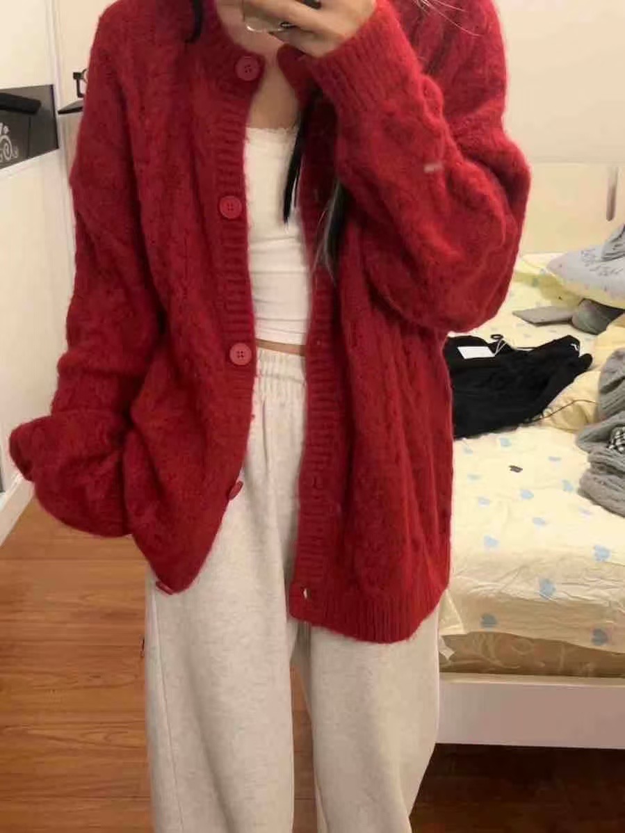 Gray knitted cardigan jacket for women 2025 spring and autumn new style small lazy style loose slim sweater top