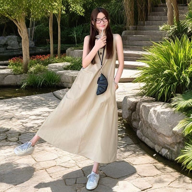 Korean lazy style casual new loose temperament sleeveless slim vest long skirt summer skirt dress