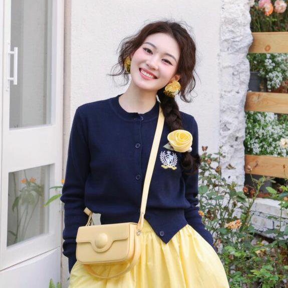 Badge embroidered knitted sweater cardigan jacket for women new style college style slim short long-sleeved top ctc