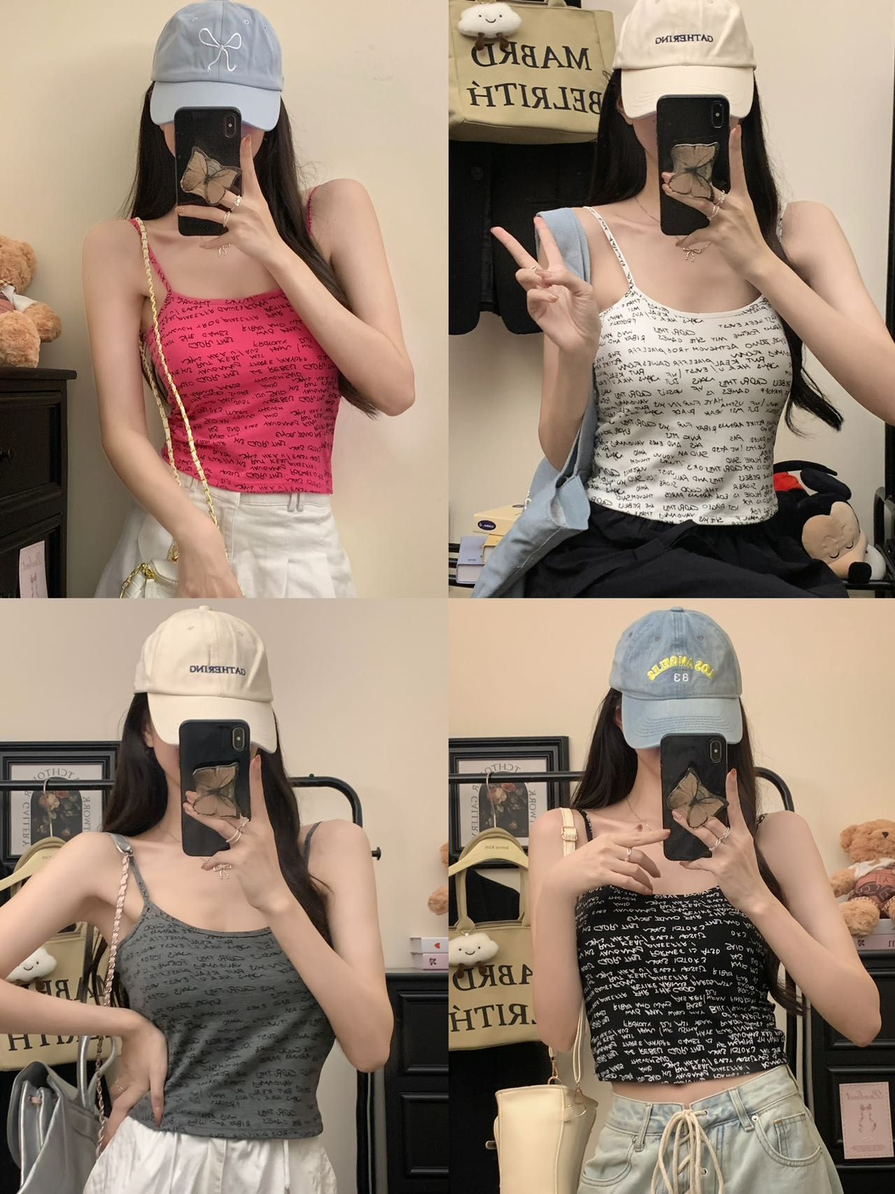 設計感小眾印花字母吊帶背心女夏性感修身帶胸墊內搭上衣