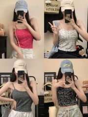 Sleek, Designer-Designed Niche Print Letter Camisole for Women – Summer Style, Sexy, Body-Sculpting Top with Built-In Pads