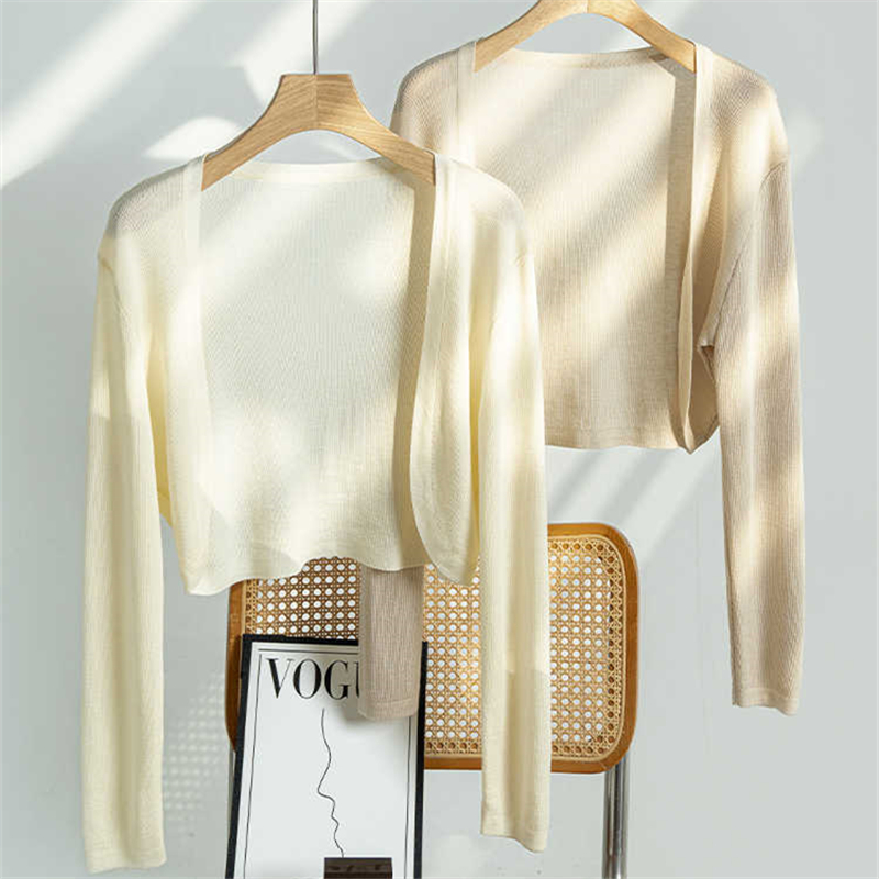 Ice silk sunscreen cardigan for women in summer new thin style with sling skirt blouse short summer shawl