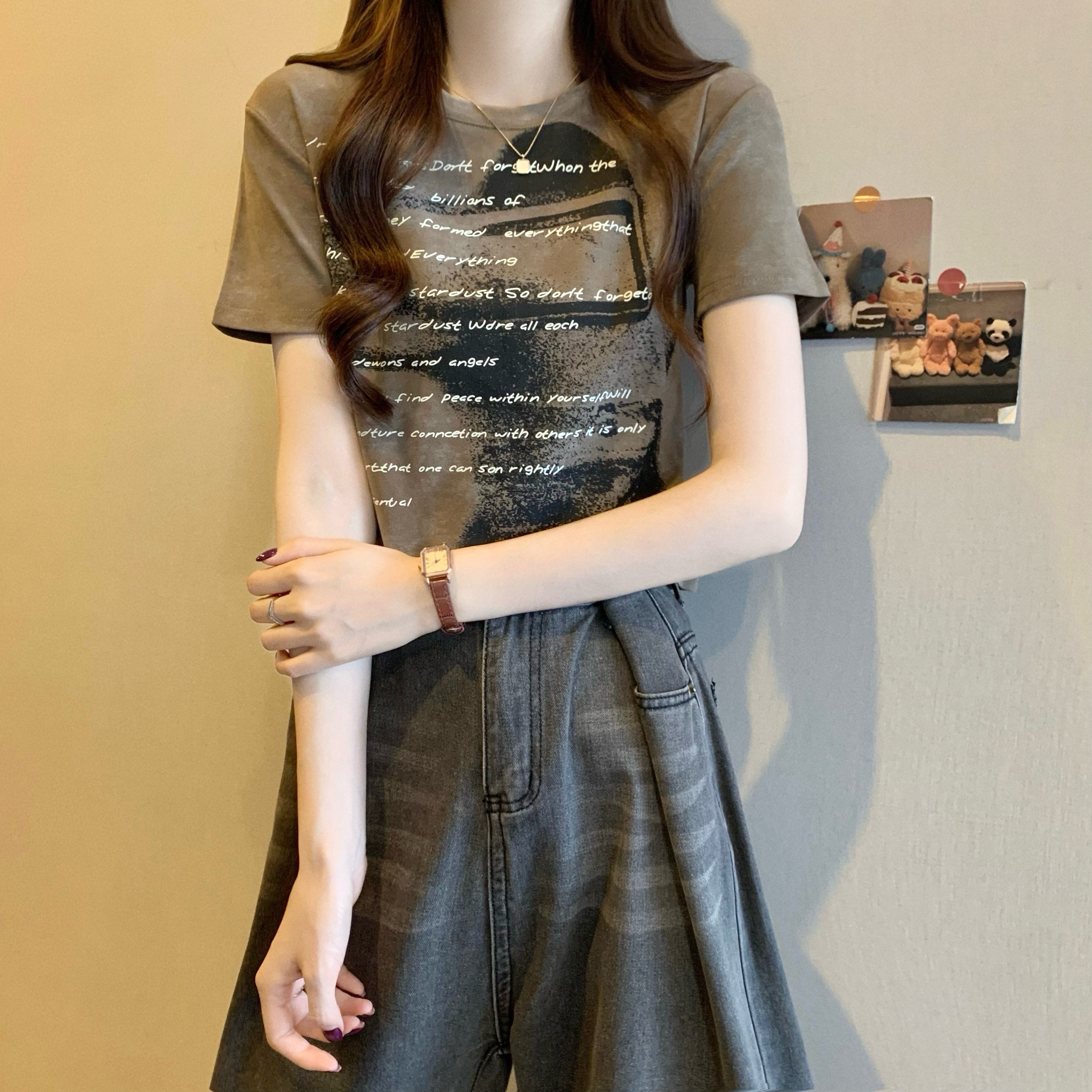 Real shot, new Korean style design, tie-dye slim short sleeves, short T-shirt