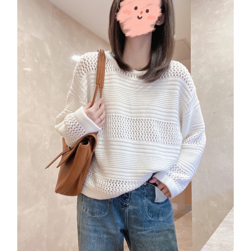French and Korean hollow blouse top for women in autumn new style high-end loose lazy style sweater