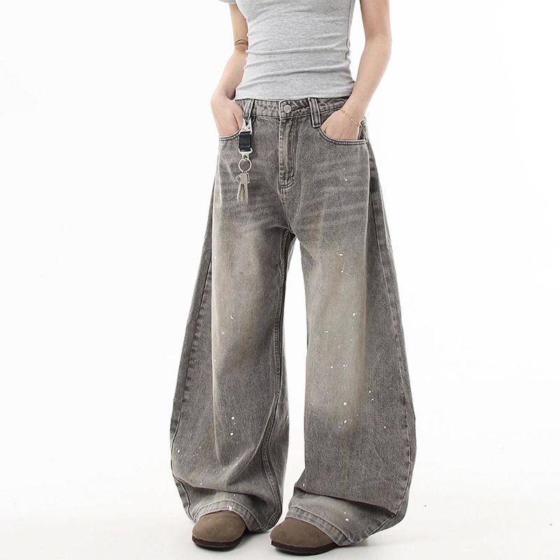 American high street hot girl loose wide-leg denim trousers for women in spring and summer new design sense white high waist wide-leg pants