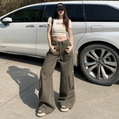 Front pocket low-rise workwear denim new milk coffee green loose flared men's and women's casual pants long pants & extended length