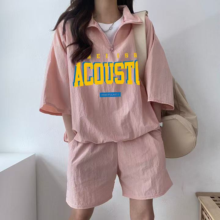Korean sportswear suit for women in summer 2025 new short-sleeved shorts campus style cute girl running two pieces
