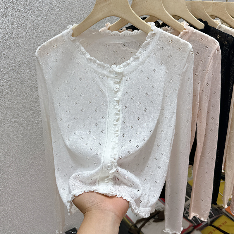 Design-sensory ice silk hollow sunscreen knitted cardigan for women in summer shawl with suspender skirt top